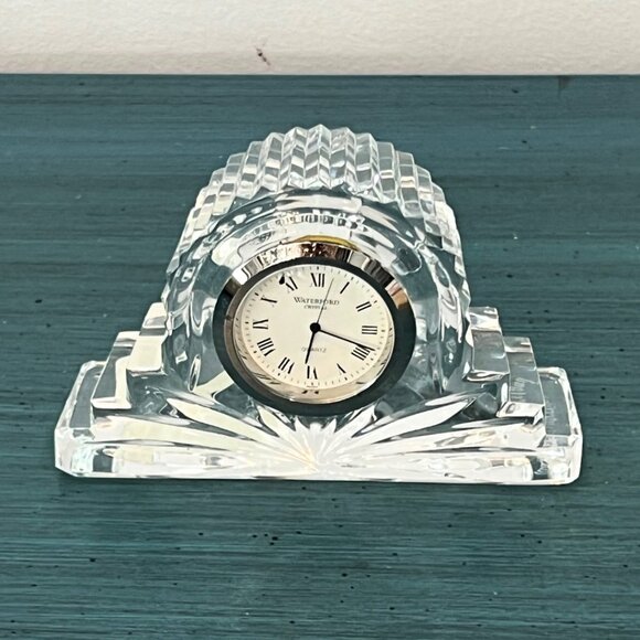 VINTAGE Waterford Crystal LISMORE COTTAGE MANTEL CLOCK Quartz Silver Face w/ Box - Picture 2 of 11